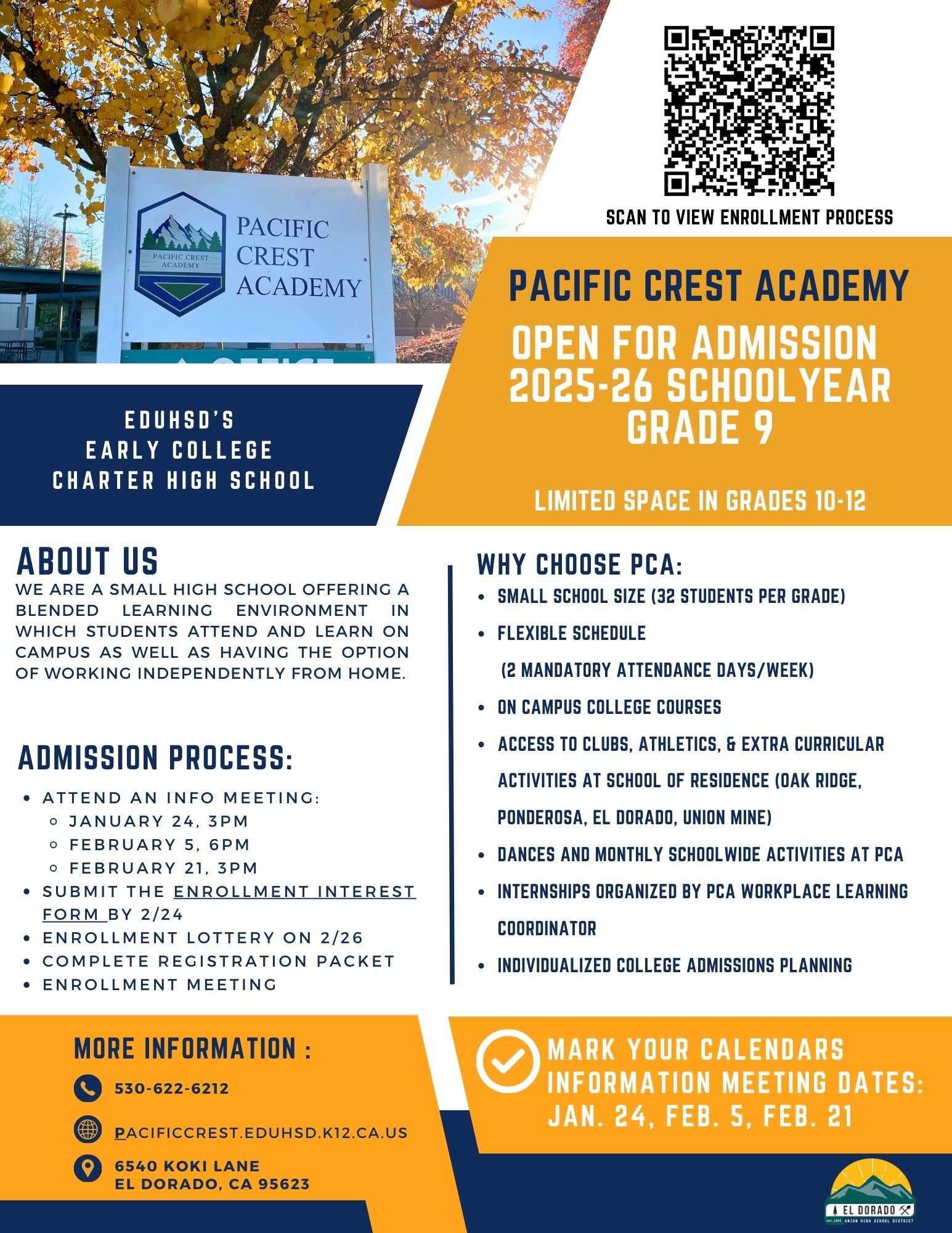 Open Enrollment at Pacific Crest Academy runs until February 24, 2025.